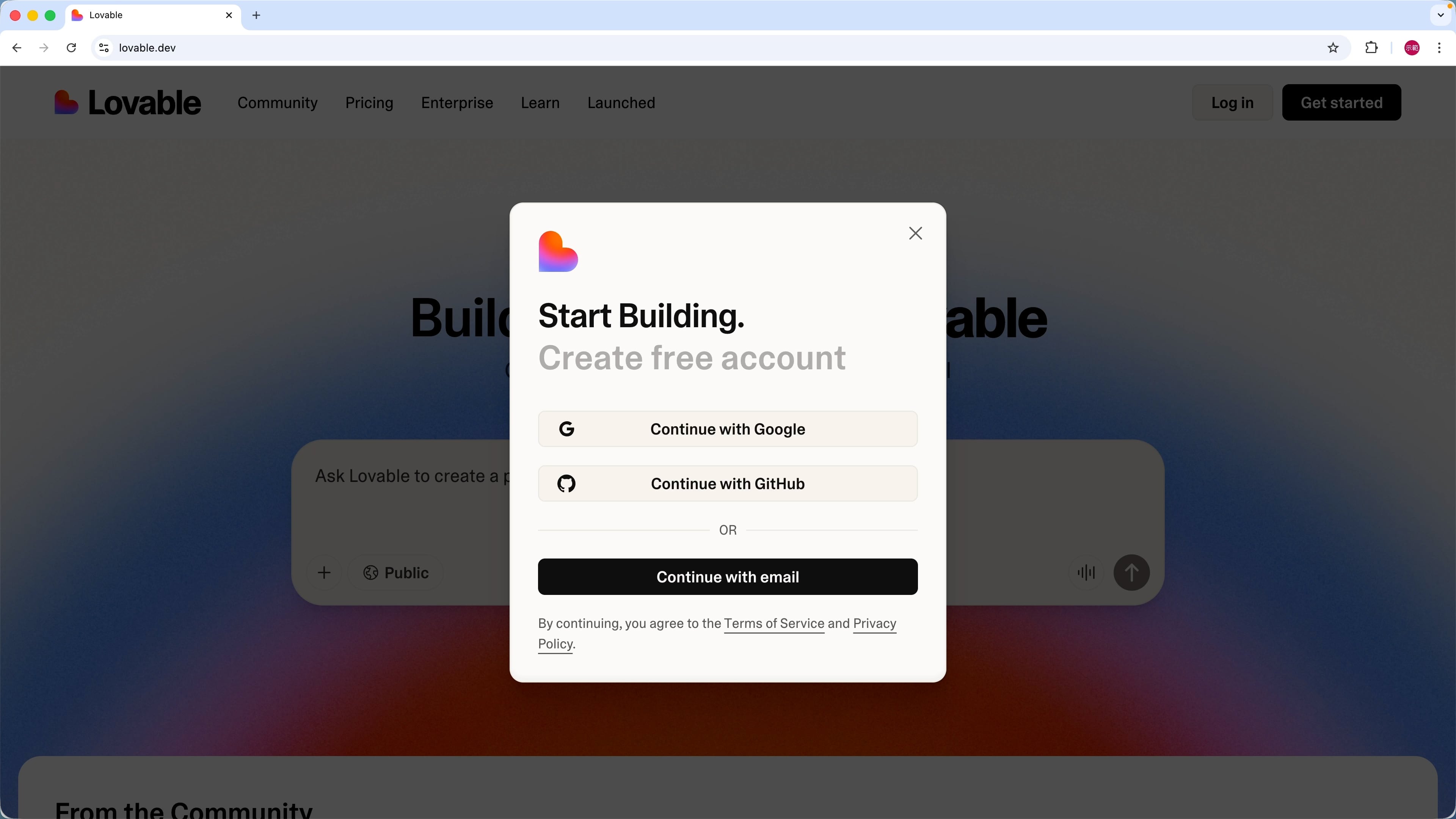 注册Lovable 帐号