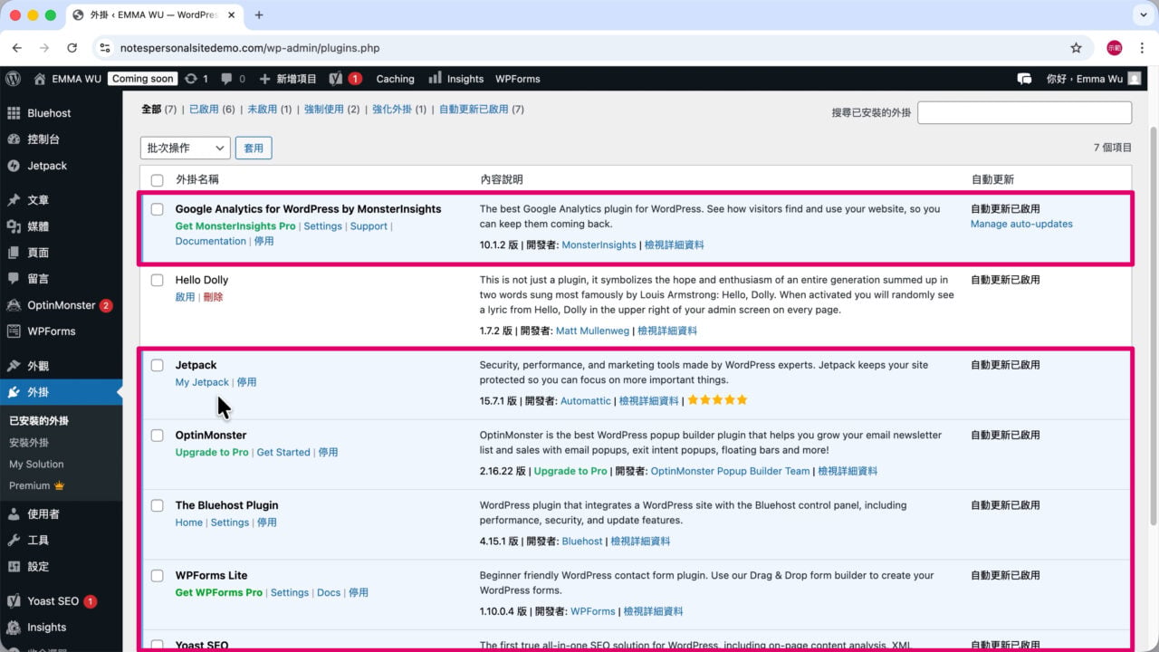 Bluehost 主機預設外掛 藍色