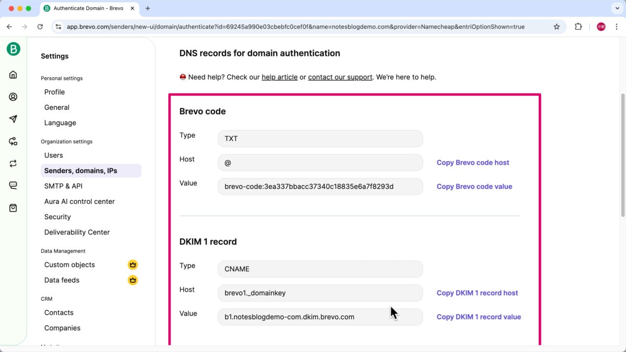 Brevo 驗證域名 DNS 紀錄