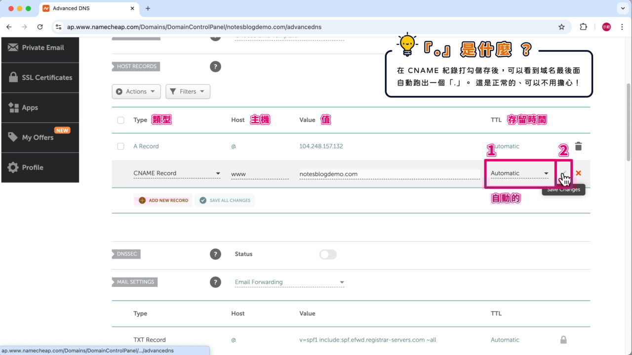 CNAME 紀錄存留時間自動