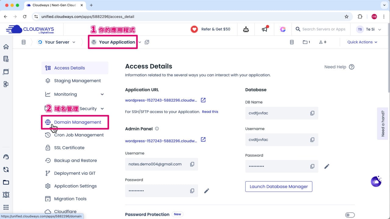 Cloudways 應用程式域名管理