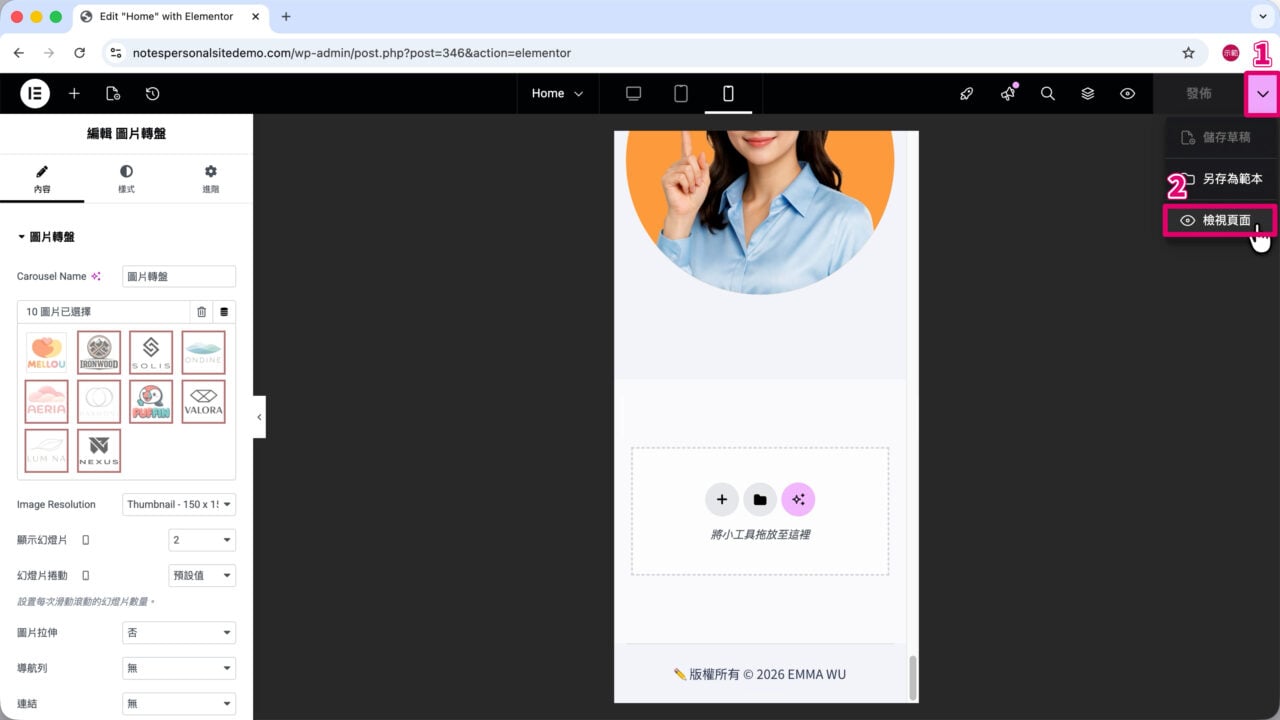 Elementor 儲存設定 檢視頁面