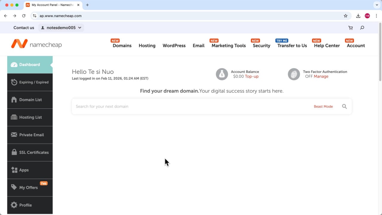 Namecheap 初次登入後台