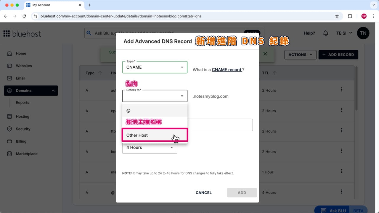 依照Brevo資料指向Other Host