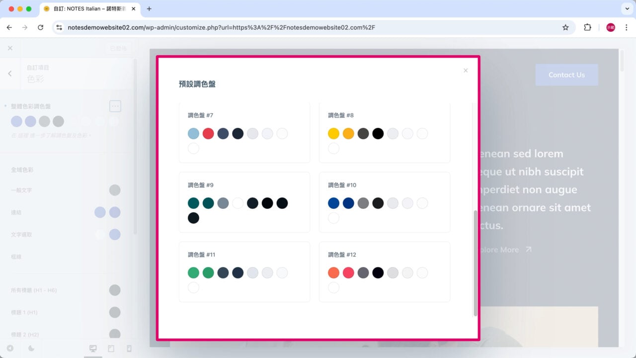 內建整體顏色調色盤