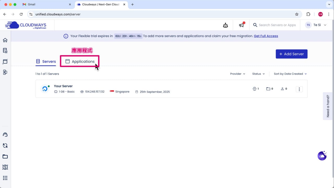 切換應用程式選擇網站