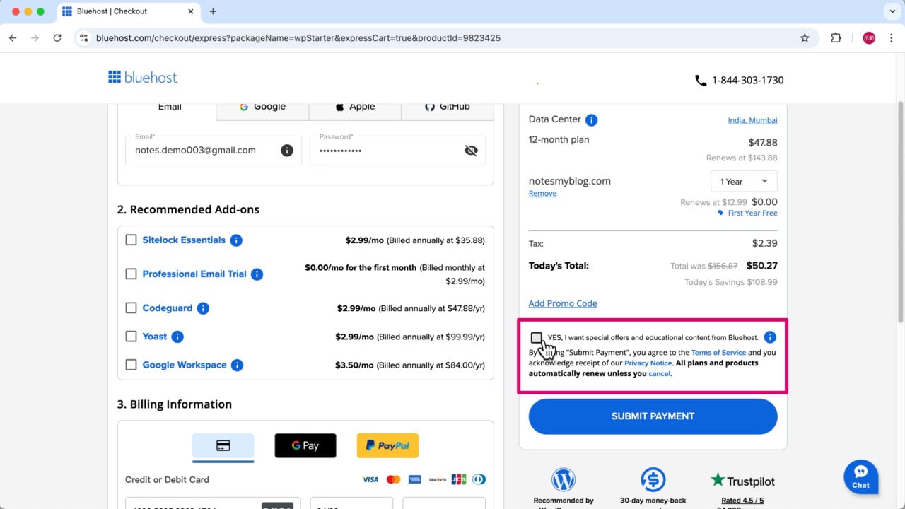 取消同意 Bluehost 服務條款自動續訂