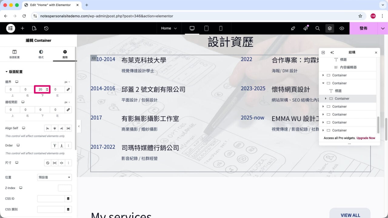 學經歷文字 Container 下邊界