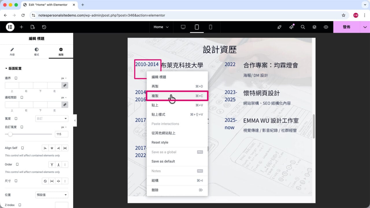 平板畫面 學經歷 複製年份