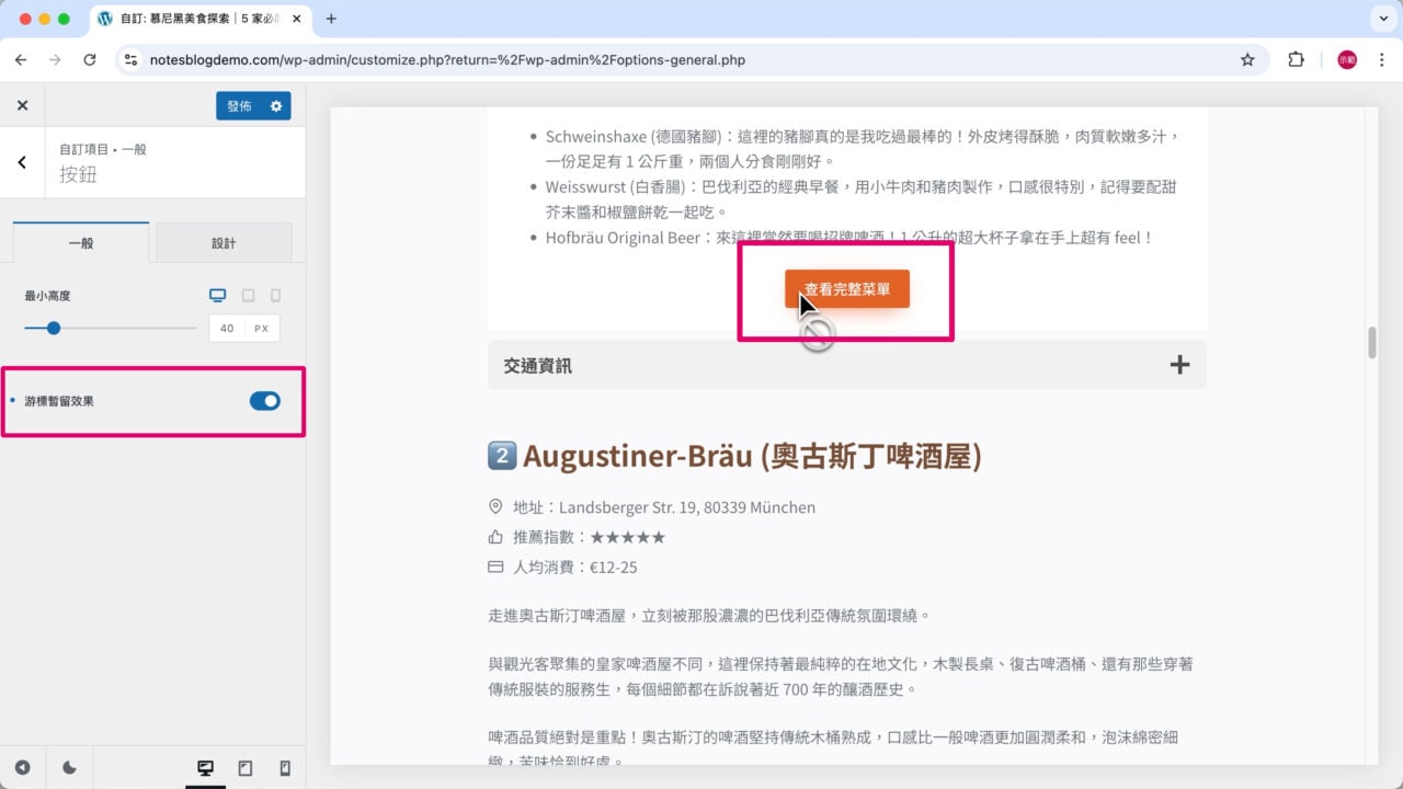 按鈕游標暫留效果