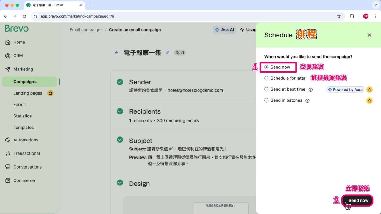 排程立即發送電子報