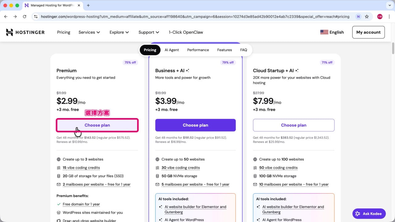 新手推薦 Hostinger Premium 方案