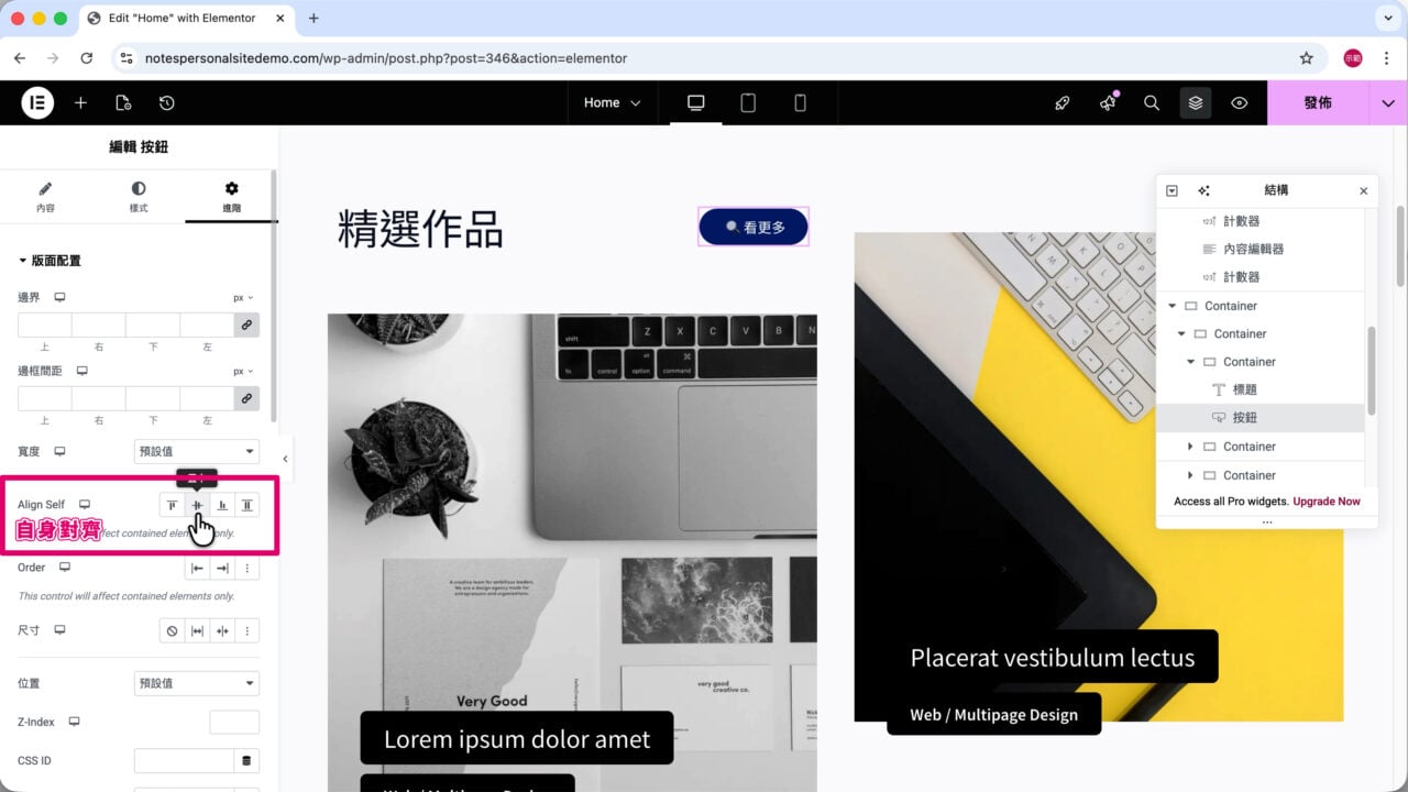 精選作品按鈕 自身對齊置中