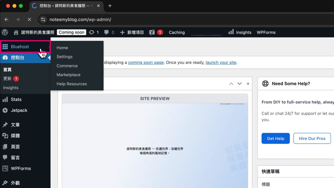 網站後台 Bluehost 外掛
