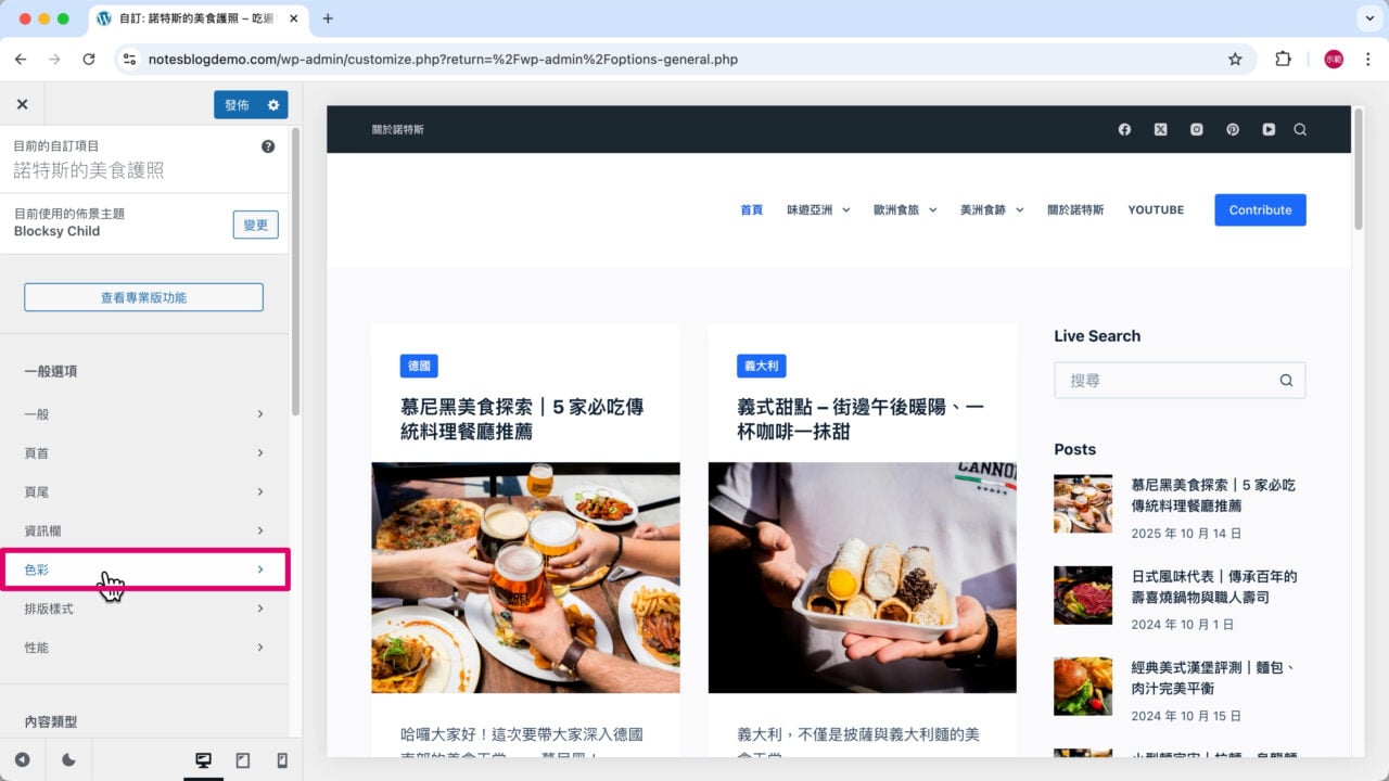 自訂器一般色彩設定