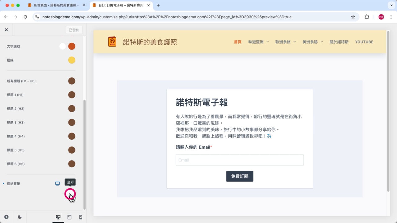 表單背景 點開網站背景色彩