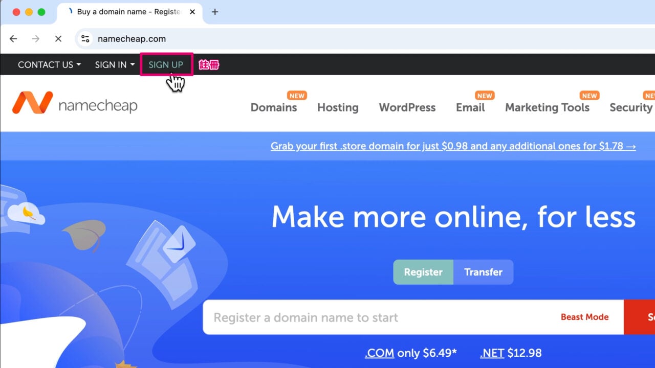 註冊Namecheap帳戶 2025