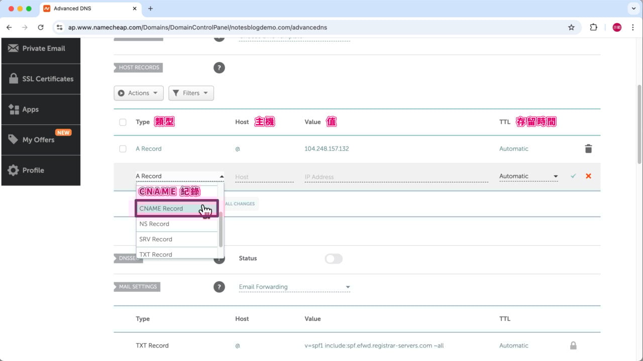 類型 CNAME 紀錄 v2